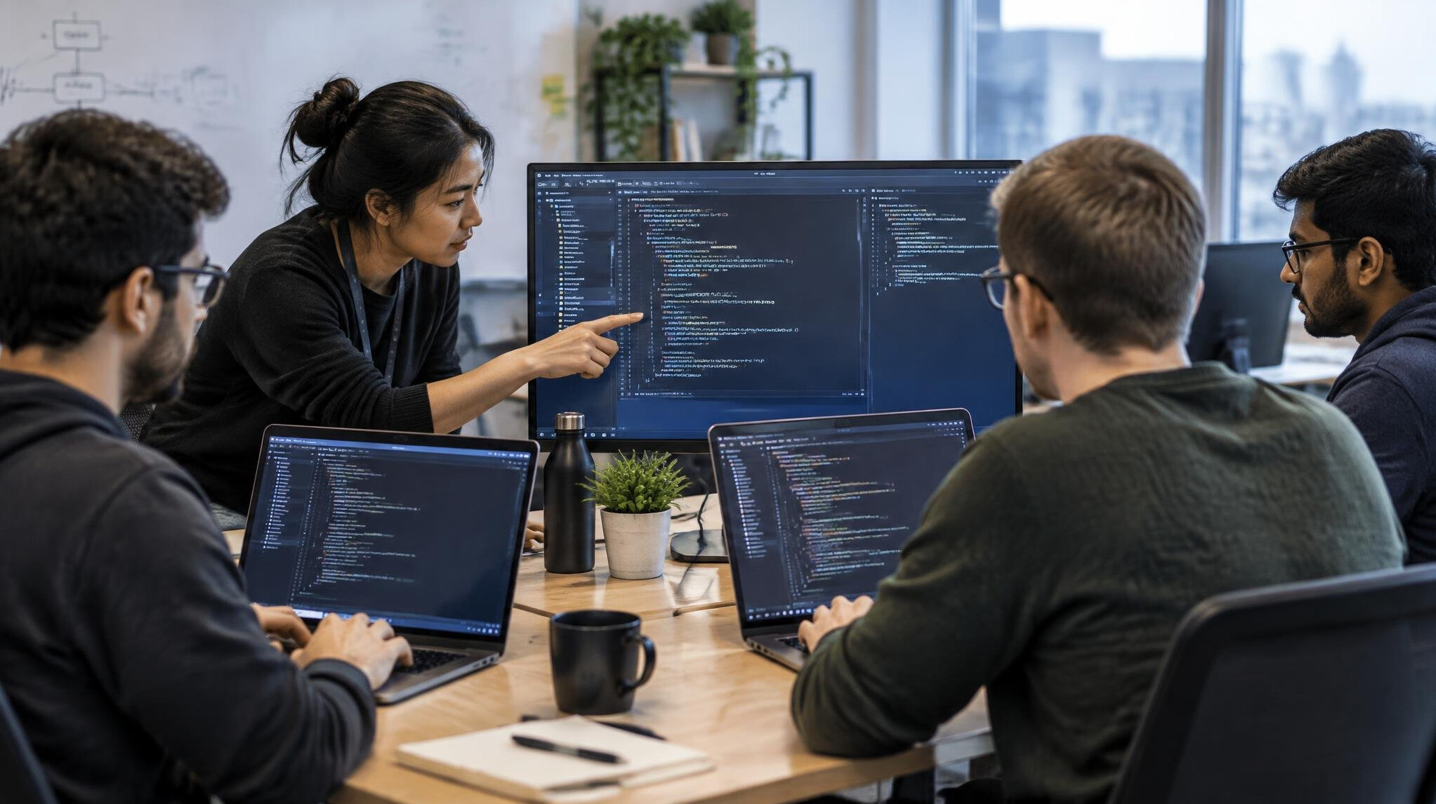 team of developers coding together