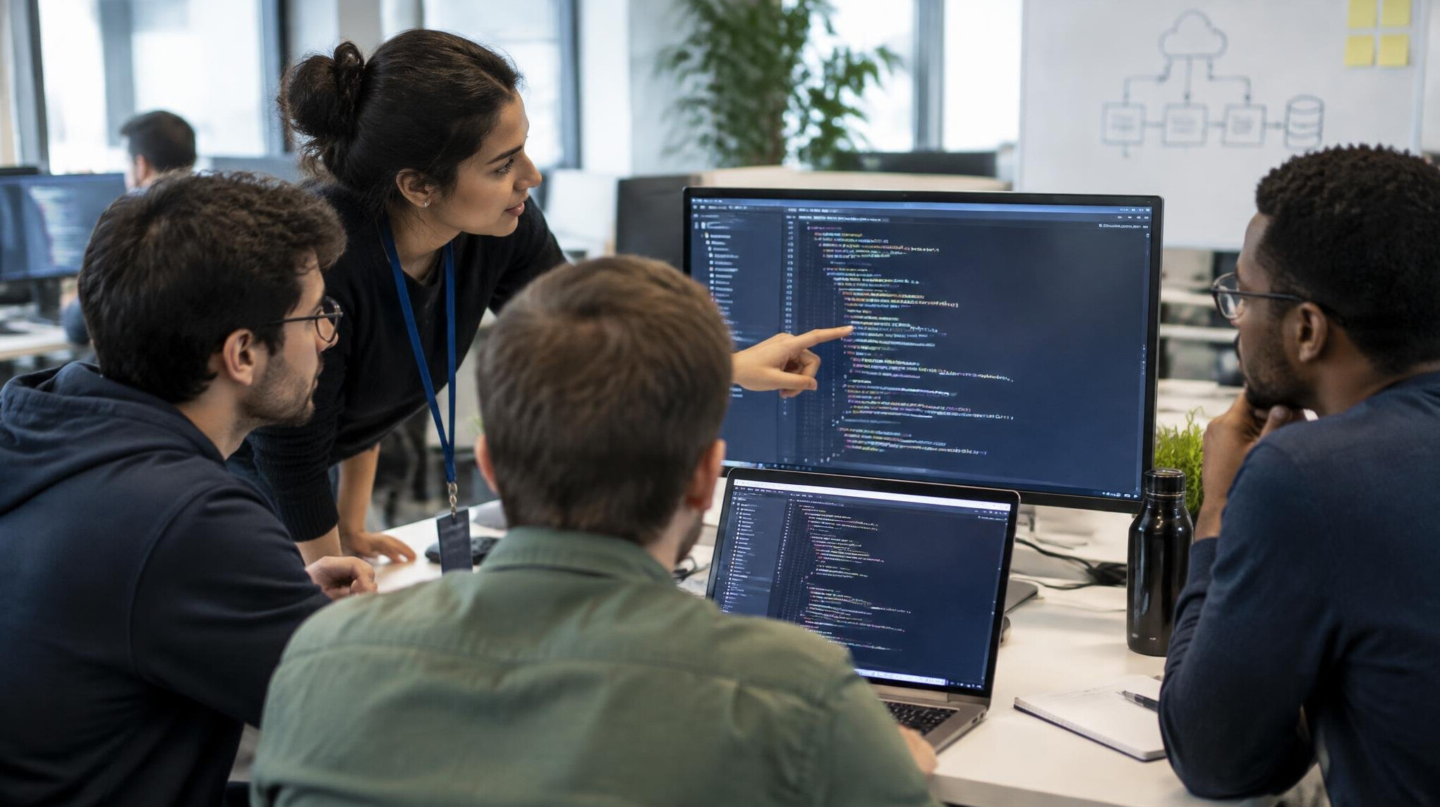 business team meeting about software