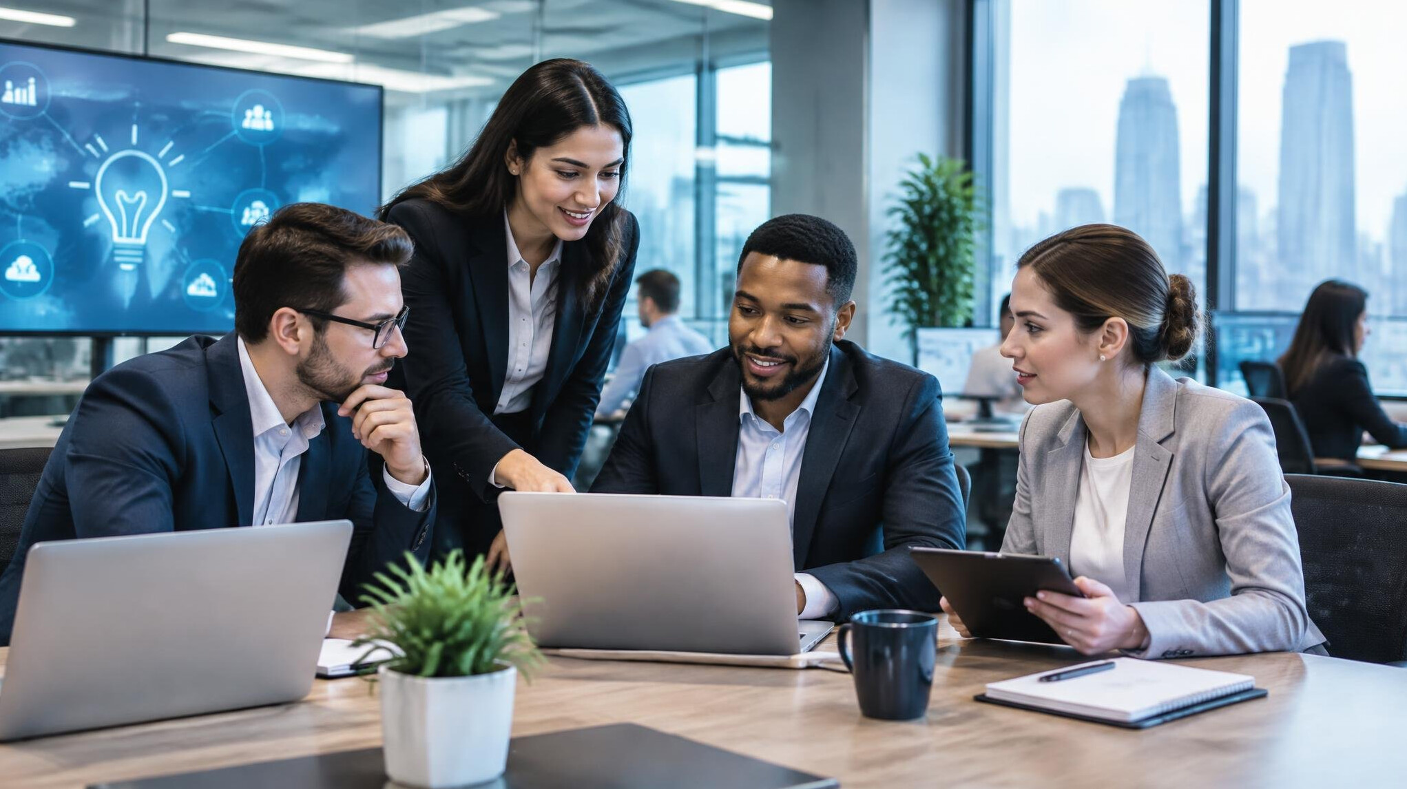 business professionals using technology