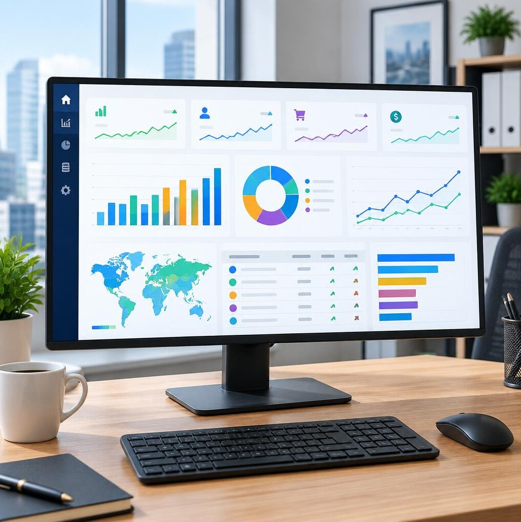Business analytics dashboard displayed on a computer monitor